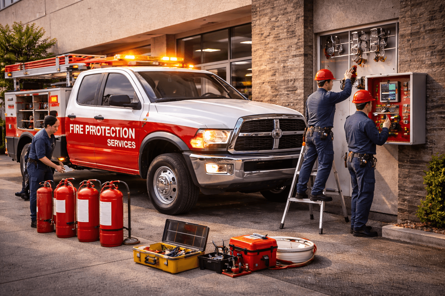 Emergency fire protection service truck